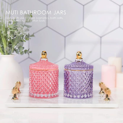 Pink Candy Jar, Glass Candy Dish with Lid, Crystal Apothocary Jars with Lids Jewelry Box with Lids, Decorative Glass Jar Gifts for Women