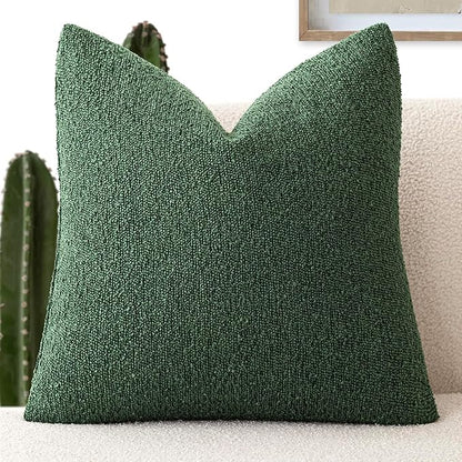 Foindtower Decorative Textured Boucle Throw Pillow Covers Accent Solid Pillow Cases Neutral Soft Cozy Couch Cushion Case for Chair Sofa Bedroom Living Room Home Decor 26x26 Inch,1PC,Pine Green