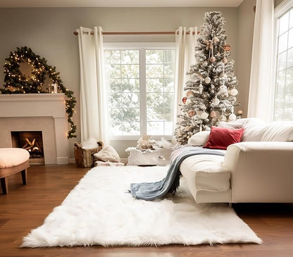 Super Area Rugs 5X7 White Shaggy Rug for Bedroom - Faux Fur Fluffy Carpet - Bright White Color for Living Room - Machine Washable Easy Care & Soft Feel
