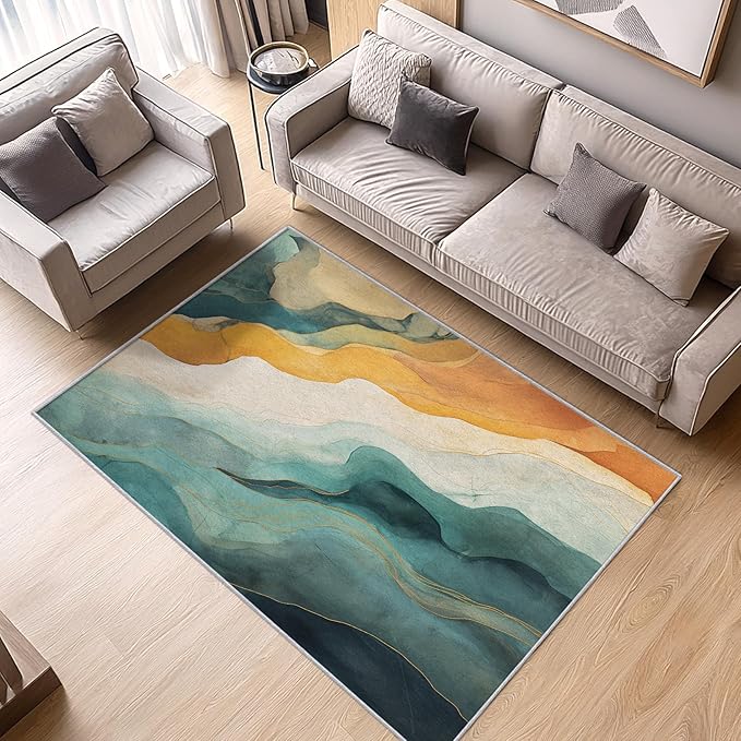 Swirl Rug 8x10 - Abstract Carpet, 4x6 Rug, Modern Rug & Home Decor, Contemporary Area Rug & Room Decor, Washable Non Slip Anti Skid Rugs