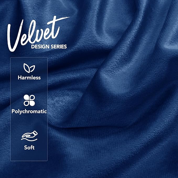 Deconovo Velvet Throw Pillow Covers, Set of 2, 20” x 20” Navy, Square Pom-poms Soft with Invisible Zipper Cover for Sofa Couch Car