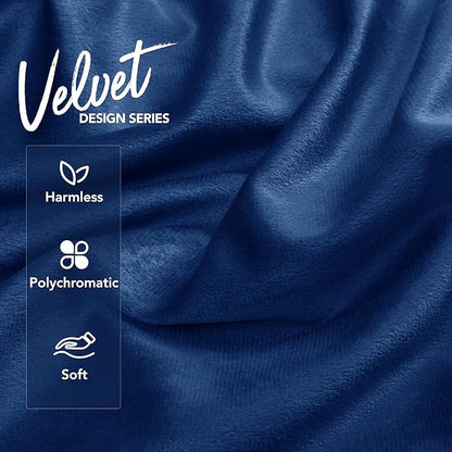Deconovo Velvet Throw Pillow Covers, Set of 2, 20” x 20” Navy, Square Pom-poms Soft with Invisible Zipper Cover for Sofa Couch Car