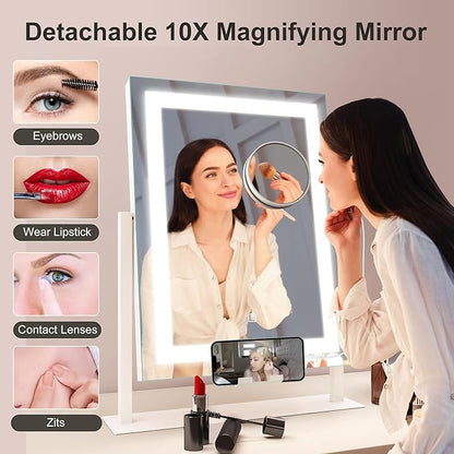 STARLEAD 16" x 12" Makeup Mirror with Lights and 10X Magnification, 3-Color Dimmable LED Lighting & Touch Control for Travel/Dressing Room