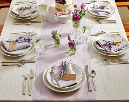 Solino Home Linen Napkins Set of 6 - Classic Hemstitch 100% Pure Linen Lilac Dinner Napkins Cloth 20 x 20 Inch for Valentines - Handcrafted and Machine Washable