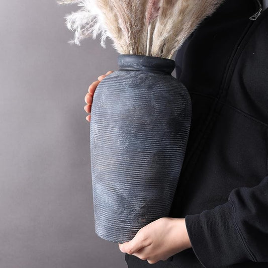 Large Ceramic Rustic Vase, 11 inch Farmhouse Flowers Tall Vase Vintage Texture Pottery Floor for Indoor Table, Centerpieces, Living Room Home Decor, Bronze