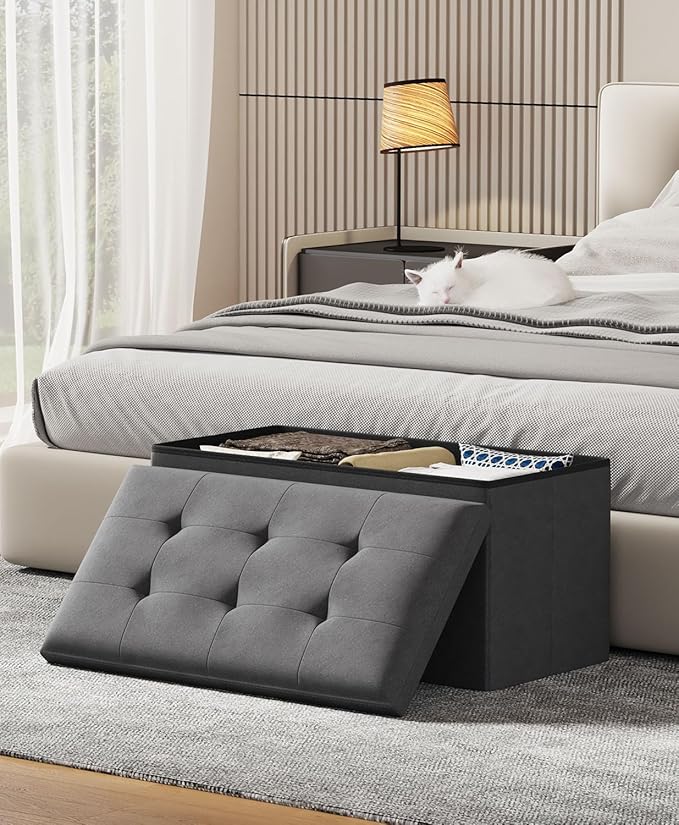 Folding Storage Ottoman Bench, Multi-Functional Ottoman Foot Rest, End of Bed Bench, Storage Chest for Living Room, Bedroom, Hallway, Entryway, Holds Up to 600 lbs (Dark Gray, 30 Inches)