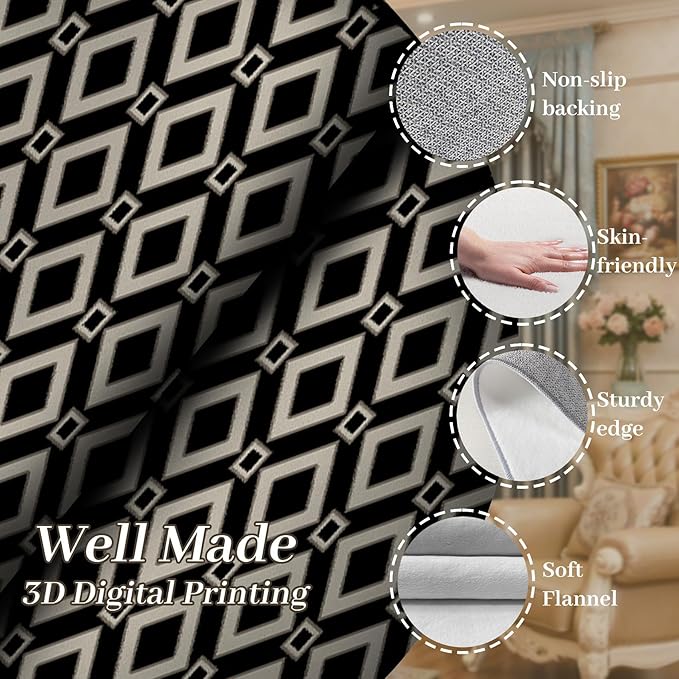 Moroccan Trellis Bedroom Area Carpets, 3.3x7ft, Modern Checkered Washable Hallway Runner Rugs, with Non Slip Backing Durable Cozy Low Pile Rug for Kitchen Bath Room Laundryroom