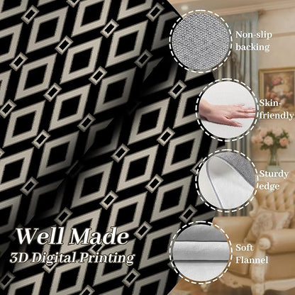 Moroccan Trellis Bedroom Area Carpets, 2.6x7ft, Modern Checkered Washable Hallway Runner Rugs, with Non Slip Backing Durable Cozy Low Pile Rug for Kitchen Bath Room Laundryroom