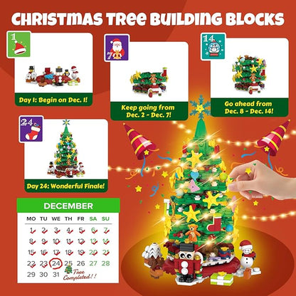 Advent Calendar 2025 Christmas Building Blocks Kit - Christmas Paradise Building Set with LED Light,24 Days Countdown Toys Building Set for Teen Boys Girls Gifts