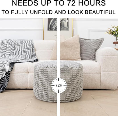 Asuprui Round Ottoman Pouf Ottoman Foot Stool Seat Faux Fur Bean Bag Foot Rest Floor Chair Leg Rest for Living Room, Bedroom or Wedding Gifts 20x20x14 Inches (Light Gray)