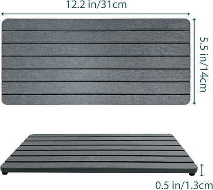 2 PCS Fast-Drying Sink Stone Tray, 12" x 5.5" Super Absorbent Diatomite Coasters, Grooved Design, Water Absorbing Stone Used for Hand Soaps & Plants & Toiletries in The Modern Home