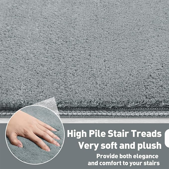PURE ERA Carpet Stair Tread Landing Mat Area Rug Ultra Plush Shag Soft Non Slip Skid Resistant Tape Free Indoor Doormat Washable Reusable Greenish Gray 2' X 3'