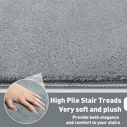 PURE ERA Carpet Stair Tread Landing Mat Area Rug Ultra Plush Shag Soft Non Slip Skid Resistant Tape Free Indoor Doormat Washable Reusable Greenish Gray 2' X 3'