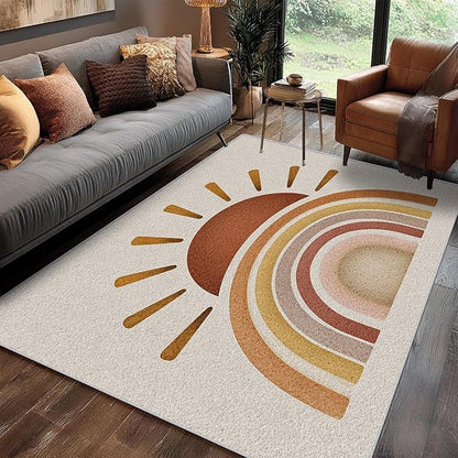 Minimalist Rug, Large 8x12 Area Rugs Boho Sun Rainbow Arch Pattern for Living Room, Bedroom, Minimalist Home Decor Accessories Indoor Carpet, Non Slip & Machine Washable
