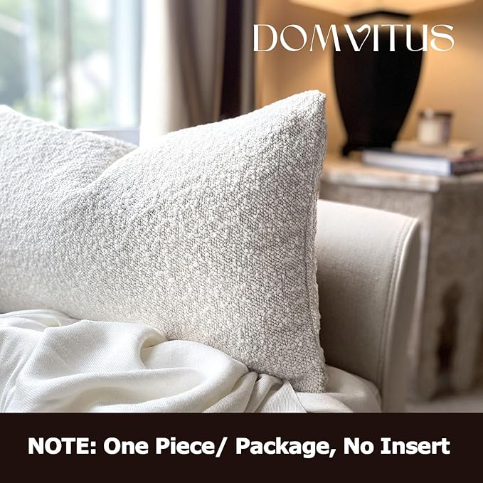 DOMVITUS Boucle Pillow Covers 12x20 Luxury Throw Pillow Covers Decorative Pillows for Bed Sofa Pillows for Living Room Accent Couch Pillows Soft Cushion Case, 1PC, Ivory