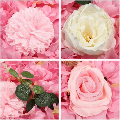 12Pcs Artificial Flower Wall Panel 3D Floral Backdrop Walls15 X 15" Flower Wall Decor Panel Flower Backdrop for Party Home Background Decor-Dark Pink, White