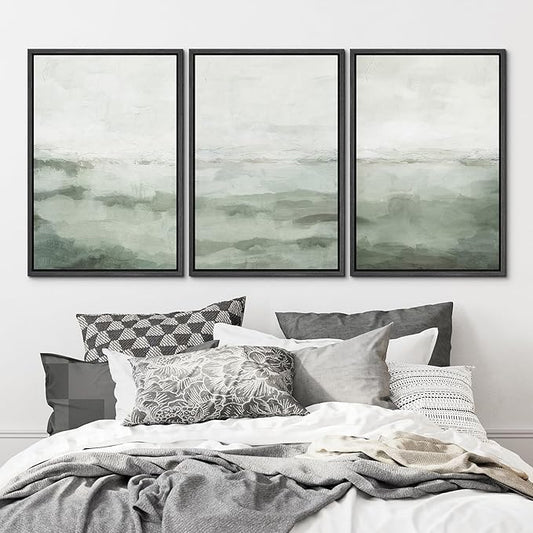 MUDECOR Framed Canvas Print Wall Art Sage Green Abstract Prints Minimalist Modern Wall Art Decor for Bedroom - 24"x36"x3 Black
