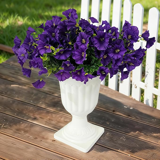 Artificial Silk Flowers for Outdoor Decoration,12 Bundles Faux Flowers Colorful Morning Glory with Eucalyptus Fake Plants Greenery UV Resistant for Outside Front Door Planter Porch Patio Yard