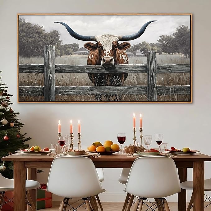 Highland Cow Wall Art - Rustic Farmhouse Wall Art for Country Wall Decor, Vintage Artwork for Walls, Framed Pictures for Living Room, Large Canvas Painting for Bedroom Above Bed 20×40IN