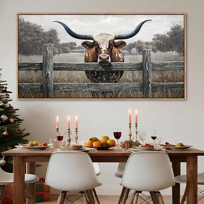 Highland Cow Wall Art - Rustic Farmhouse Wall Art for Country Wall Decor, Vintage Artwork for Walls, Framed Pictures for Living Room, Large Canvas Painting for Bedroom Above Bed 20×40IN