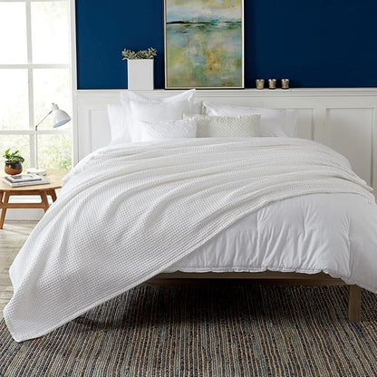 100% Cotton Waffle Weave Bed Blanket | Soft, Breathable, and Lightweight Blanket for All-Season | Perfect for Layering | Brielle Collection (Full/Queen, White)