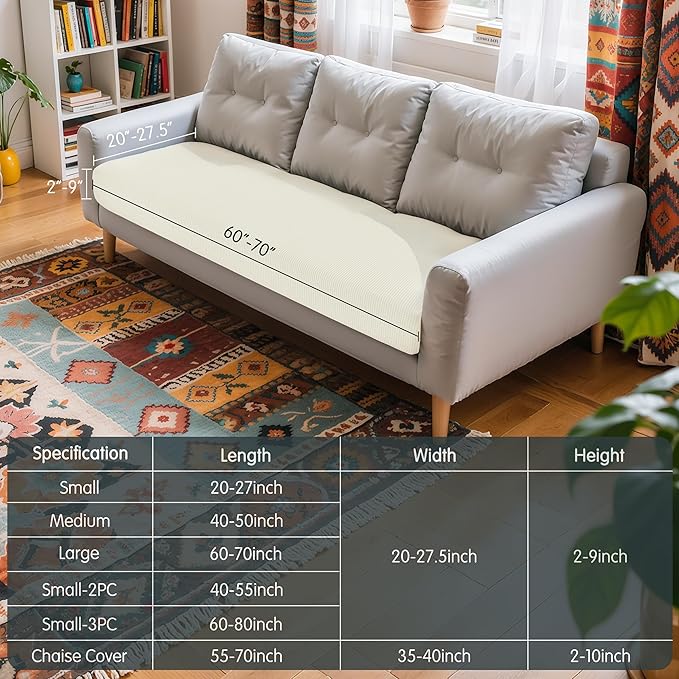 Hokway Stretch Couch Cushion Replacement Slipcovers Reversible Cushion Slipcovers Sofa Cushion Covers(Creamwhite, Large)