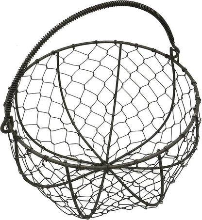 CVHOMEDECO. Round Metal Wire Egg Basket Wire Gathering Basket with Handle Country Vintage Style Storage Basket. Rusty, Dia. 8 X H 4-3/4 Inch
