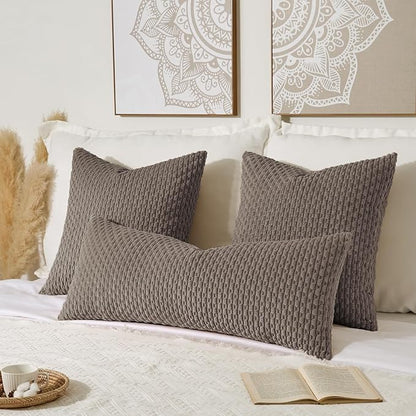 Kevin Textile 14x36 Inch Long Lumbar 1 Pack Boho Decorative Throw Pillow Cover Soft Striped Corduroy Rectangle Cushion Case Farmhouse Solid Color Accent for Living Room Couch Sofa Bed, Light Brown
