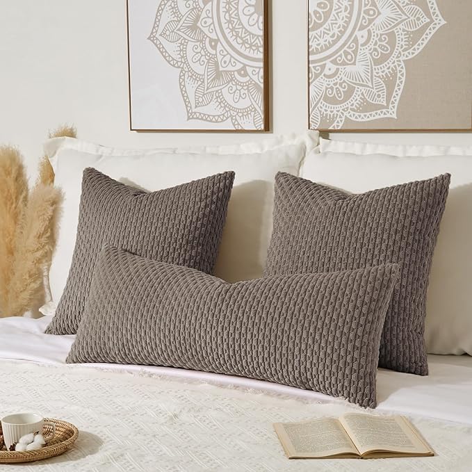 Kevin Textile 20x54 Inch Long Body Lumbar 1 Pack Boho Decorative Throw Pillow Cover Soft Striped Corduroy Rectangle Cushion Case Farmhouse Accent for Living Room Couch Sofa Bed, Light Brown