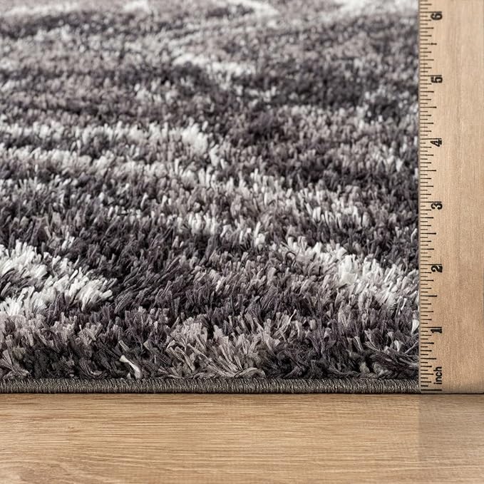 Rugshop Abstract Marble Shag Runner Rug Anthracite Dark Gray 2' 3" x 8' Perfect for Hallways, Kitchens, or Behind The Sofa