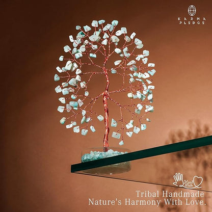 Crystal Tree for Home and Office Decor, Amazonite Chakra Healing Stones Handmade Feng Shui Bonsai Tree of Life for Positive Energy, Money, Good Luck, Christmas Decor, Birthday Gifts for Women, Mom