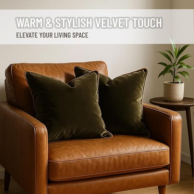 2 Pack Polyester Decorative Throw Pillow Covers, 12"x20", Green and Camel, Solid, Modern, Contrast Piping, Indoor Use, Bedroom & Living Room