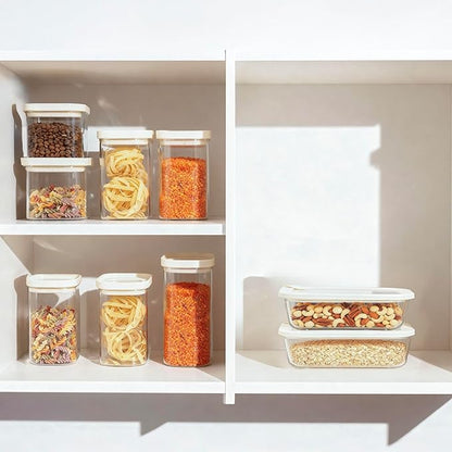 Urban Green Glass Food Storage Jar with Glass Lid in Square Shape, Food Canister Set with Airtight Lids, Pantry Jars for Kitchen Organization, Food Storage Containers in Set of 6
