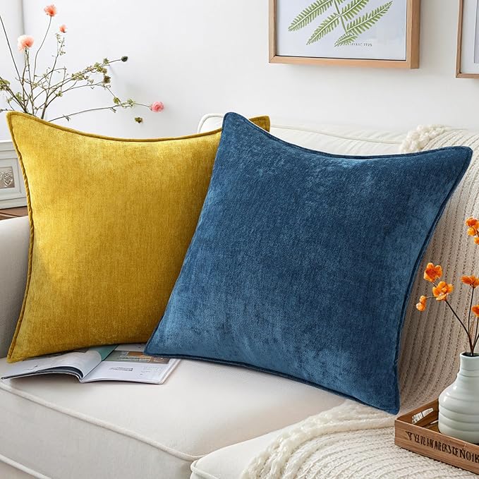 decorUhome Spring Couch Euro Sham Throw Pillow Covers 22x22 Set of 2, Decorative Soft Velvet Neutral Chenille Pillow Covers with Elegant Design for Sofa Bed Living Room Home Decor, Poseidon