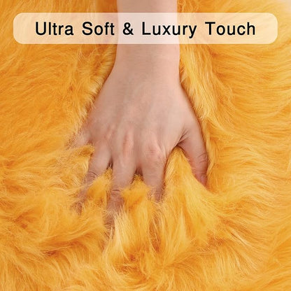 duduta Yellow Faux Sheepskin Runner Rugs 2x6 ft, Fluffy Shag Bedroom Rug Fur Sofa Couch Covers Washable