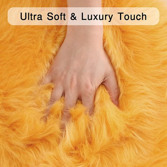 duduta Yellow Faux Sheepskin Throw Rug 2x3 ft, Fluffy Shag Fur Chair Cover Small Bedside Dorm Rug Non Slip Machine Washable