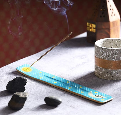 Bless-International Traditional-Handmade-Burner Wooden-Incense-Stick-Holder Ash-Catcher-Stand for-Aromatherapy-Meditation-Yoga (Moon & Stars) 10 Inches, Pack of 1