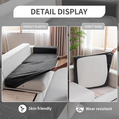 Couch Covers for Sectional Sofa, Washable Stretch Soft Sofa Cushion Covers L Shape Sofa Slipcovers Anti Slip Furniture Decor Protector for Pets (3 Seaters Covers+1 Chaise Cover,Dark Gray)