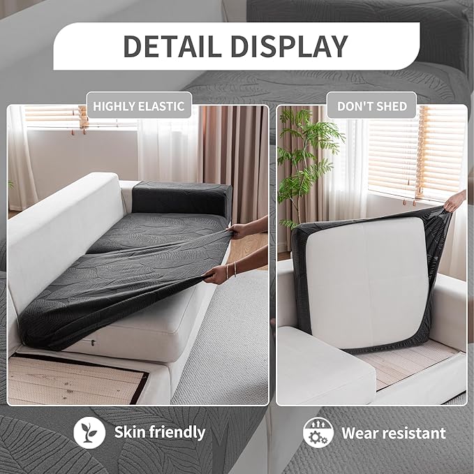 Couch Covers for Sectional Sofa, Washable Stretch Soft Sofa Cushion Covers L Shape Sofa Slipcovers Anti Slip Furniture Decor Protector for Pets (1PC Large Sofa Cover,Dark Gray)