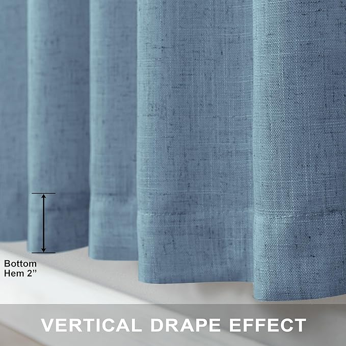 Pitalk Light Blue Wide Curtains for Windows Extra Width 60x90 Inch Long Back Tab Pole Pocket Semi Sheer Light Filter Linen Curtain Blinds for Bedroom Living Room 5 x 7.5 FT 5x7.5 Stone Blue Grey Gray