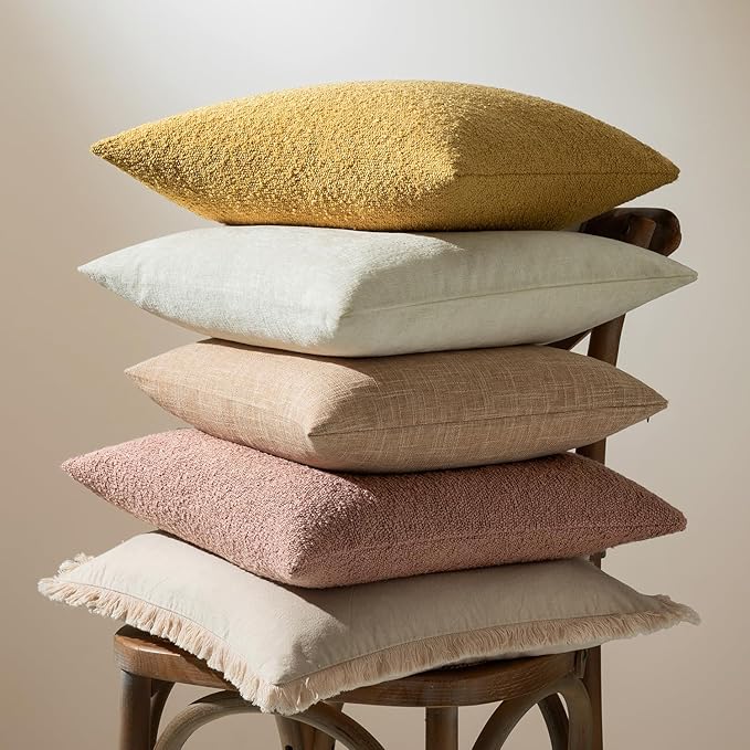 MIULEE 18x18 Inch Decorative Pillow Covers for Couch Bed Set of 2 Textured Boucle Neutral Spring Throw Pillows Valentine Blush Pink Accent Solid Cushion Pillowcases Sofa Livingroom Home Decor