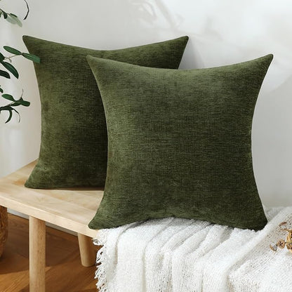 Jeneoo Sage Green Decorative Throw Pillow Covers Soft Chenille Comfy Square Couch Cushion Cases for Living Room Sofa Decor (Set of 2, 20 x 20 Inches)