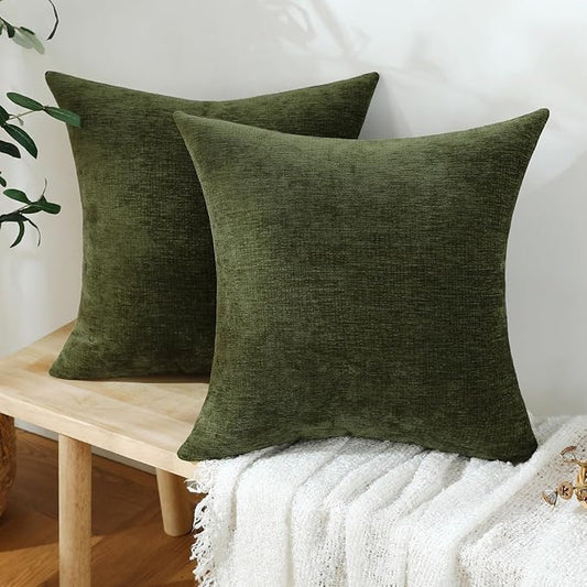 Jeneoo Sage Green Decorative Throw Pillow Covers Soft Chenille Comfy Square Couch Cushion Cases for Living Room Sofa Decor (Set of 2, 18 x 18 Inches)