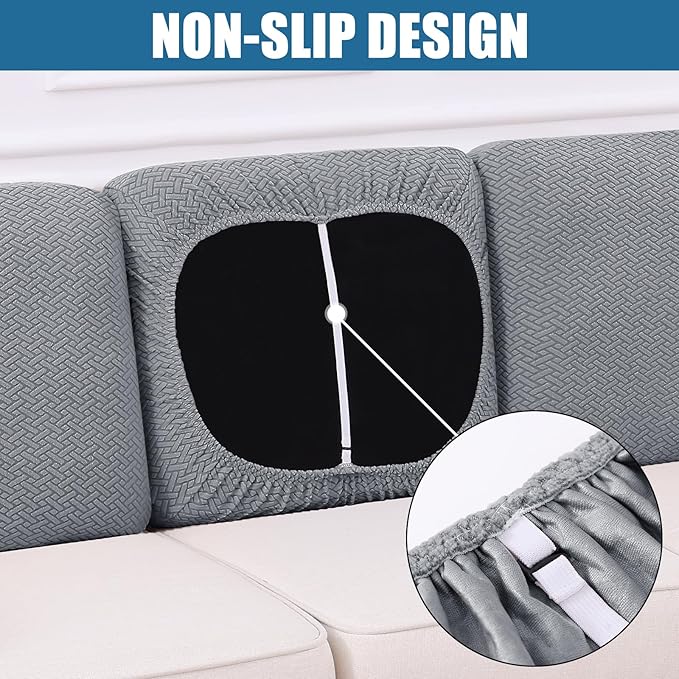 Smiry Waterproof Couch Cushion Covers, Stretch Jacquard Thick Sofa Cushion Covers, Washable Seat Slipcover Elastic Furniture Protector for Pets, Kid (Back Cover M, Light Grey)