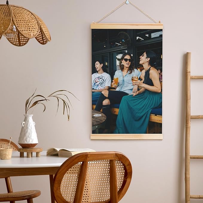 Custom Hanging Poster Personalized Wall Scroll Poster Fabric Canvas with Picture Logo Photo Wall Art Decor for Living Room Bedroom Office (Wood)