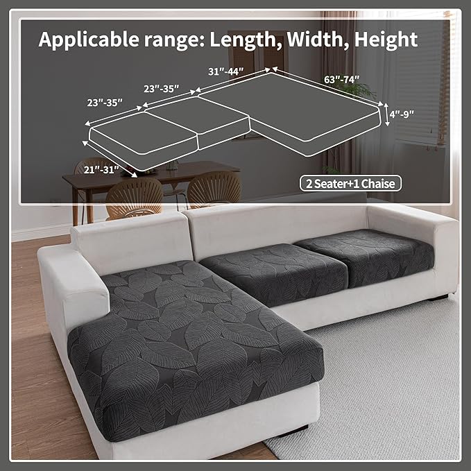 Couch Covers for Sectional Sofa, Washable Stretch Soft Sofa Cushion Covers L Shape Sofa Slipcovers Anti Slip Furniture Decor Protector for Pets (2 Seaters Covers+1 Chaise Cover,Dark Gray)