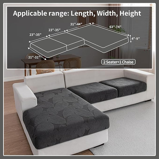 Couch Covers for Sectional Sofa, Washable Stretch Soft Sofa Cushion Covers L Shape Sofa Slipcovers Anti Slip Furniture Decor Protector for Pets (2 Seaters Covers+1 Chaise Cover,Dark Gray)