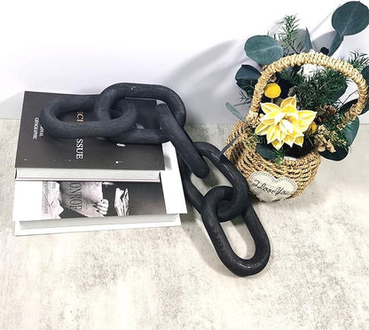Decor Wood Knot, Home Shelf Decor, Wood Chain 3 Link Decor, Hand Carved Home Decorations for Living Room, Farmhouse Coffee Table Decor (5-Ring Black)