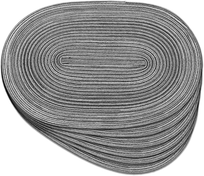 Noctiflorous Oval Braided Placemats Set of 6 Woven 12x18 Inch Non Slip Washable Heat Resistant Place Mats Tablemats for Dining Kitchen Party Daily Table Decor Dinner Mats (Gray Black, 6)