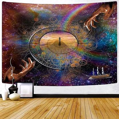 Delur Clock Time Travel Tapestry Galaxy Universe Starry Sky Wall Hanging Tapestry Milky Way Outer Space Abstract Psychedelic Nebula Headboard for Bedroom Living Room Home Decor (59.1" x 78.7")